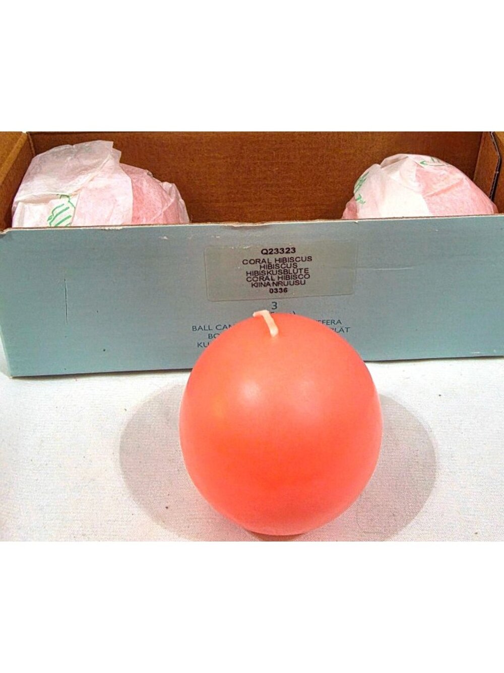 PartyLite CORAL HIBISCUS set of 3 Ball Candles Q23323 2"dia NEW Open Box Retired